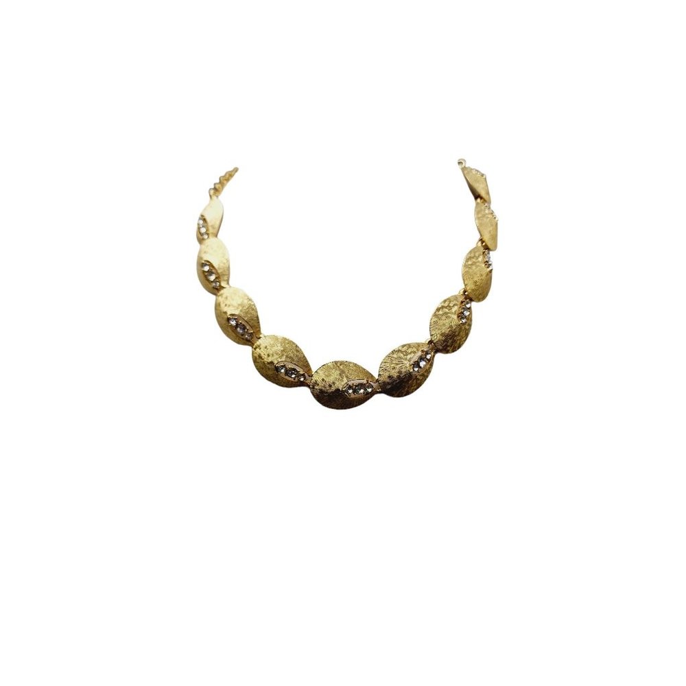 Vintage Signed ART - Arthur Pepper Brushed Gold & Rhinestone Necklace (A3037)